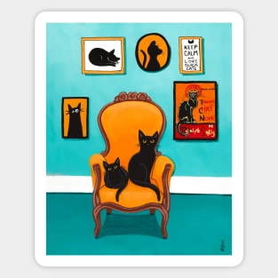 Black Cats, Turquoise Room Magnet